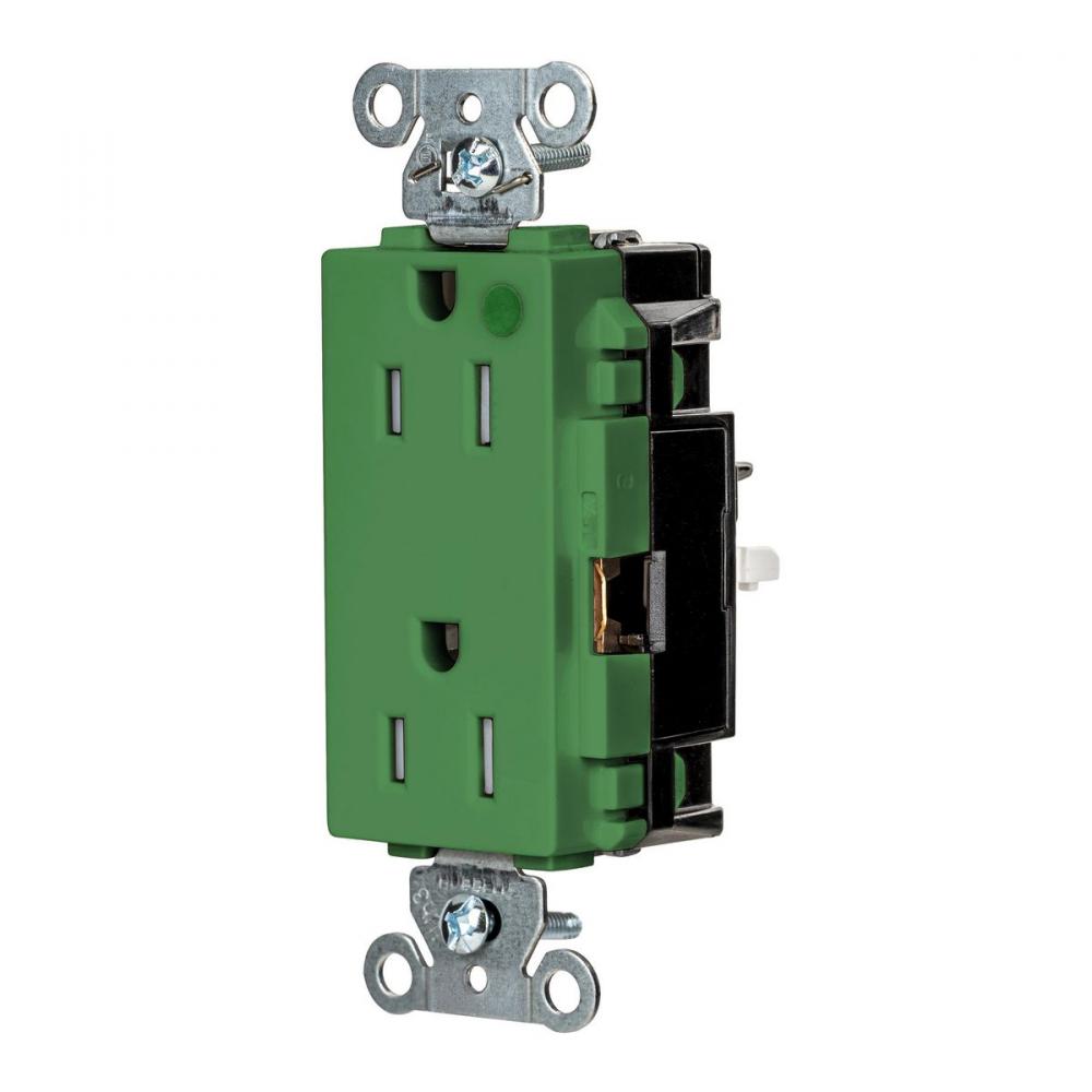 DECO RCPT HG, TR, SPRG TRM, 15A 125V, GN