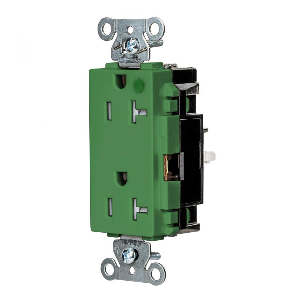 DECO RCPT HG, TR, SPRG TRM, 20A 125V, GN