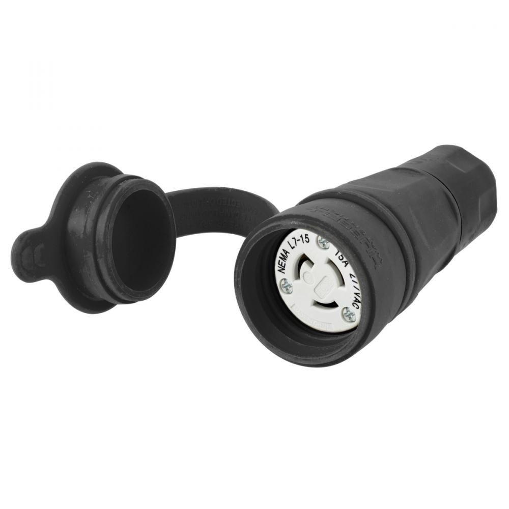 CONN, W/TIGHT, L7-15R, 15A, 277VAC, BK