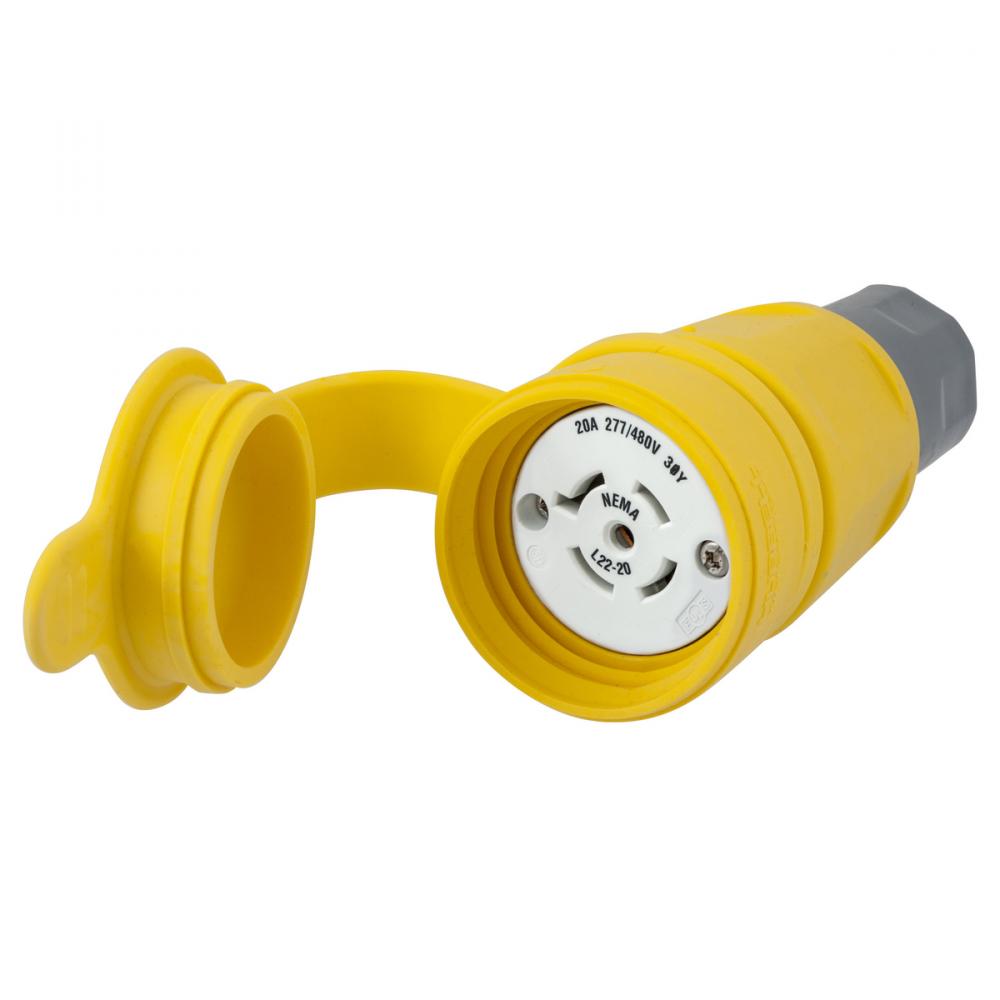 CONN,W/TIGHT,3PH 20A 277/480V,L22-20R,YL