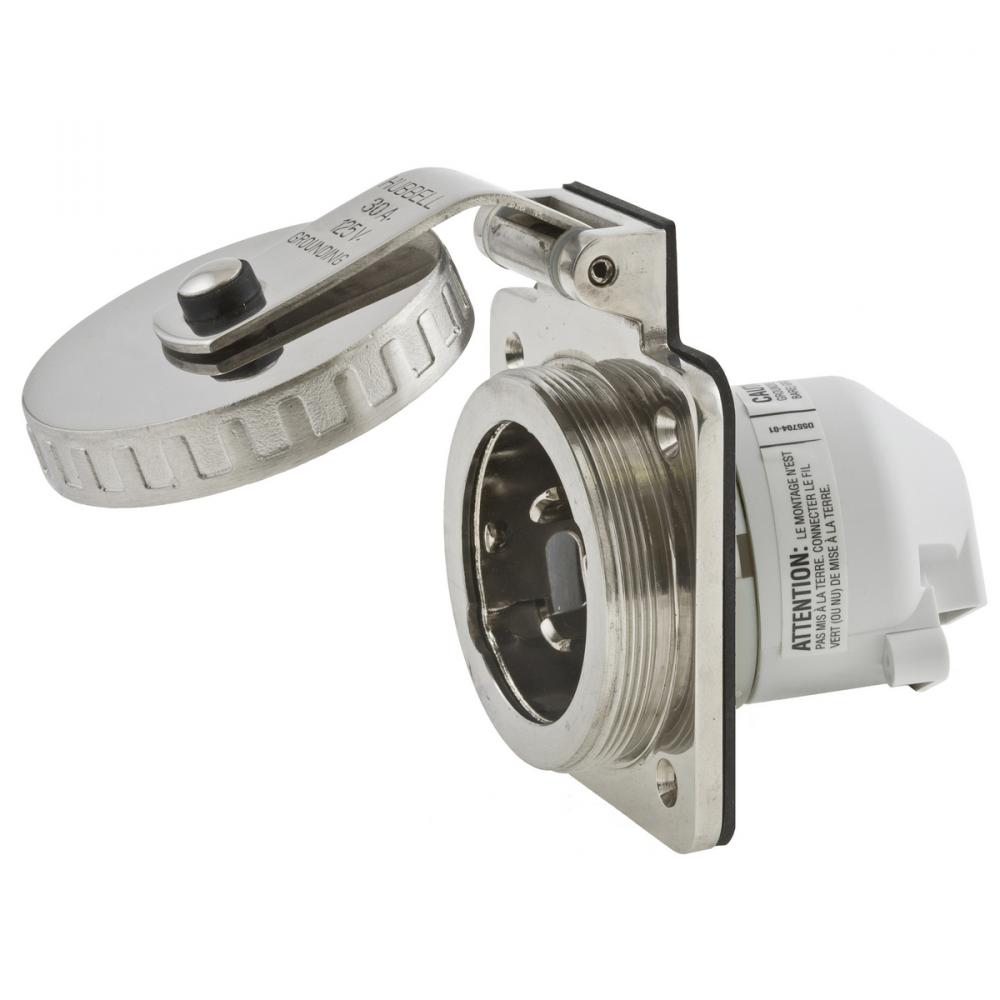 MARINE HULL INLET, 30A 125V, SS