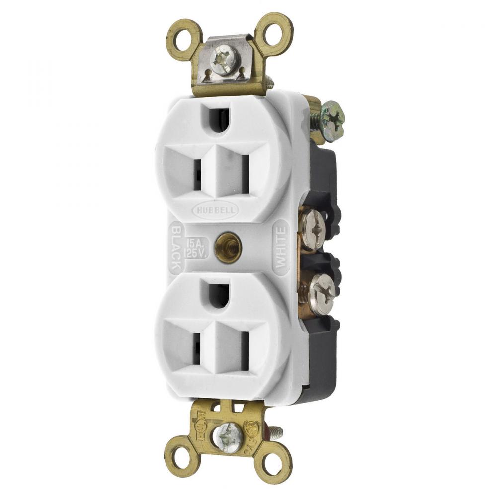 DUP RCPT, INT GRD, 15A 125V, 5-15R, WH