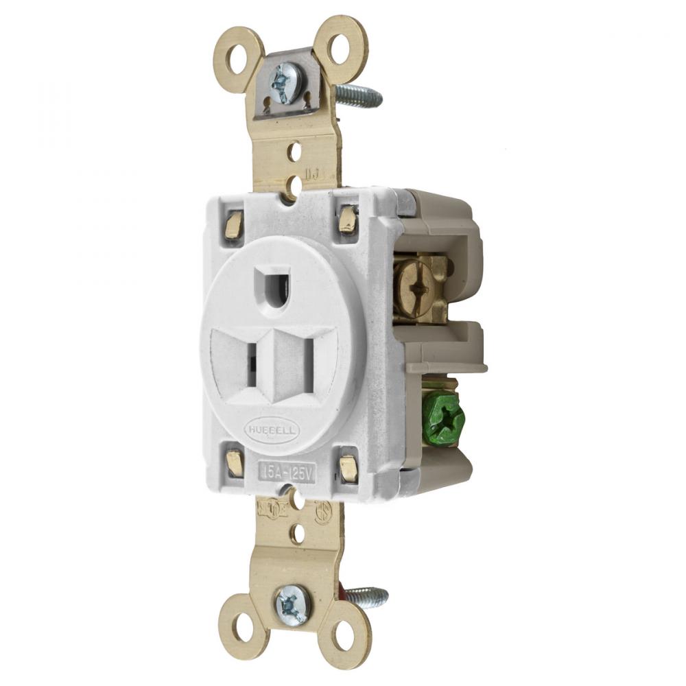 SGL RCPT, RING-TERM, 15A 125V, 5-15R WHT