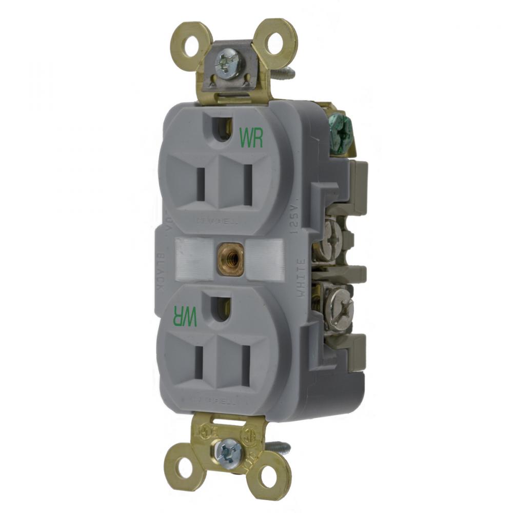 WR RCPT, DUP, SB, HD SPEC, 15A 125V, GY