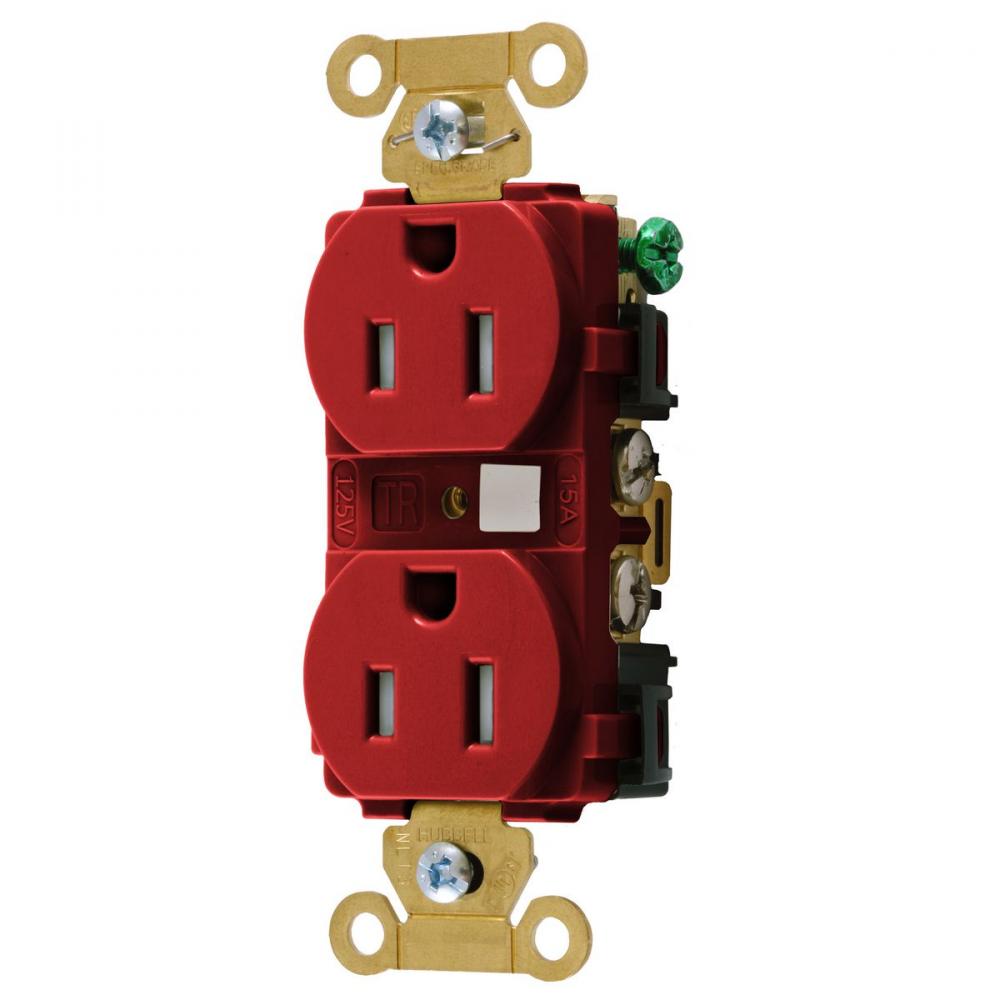 DUP RCPT, IND, TR, 15A/125V, 5-15R, RED