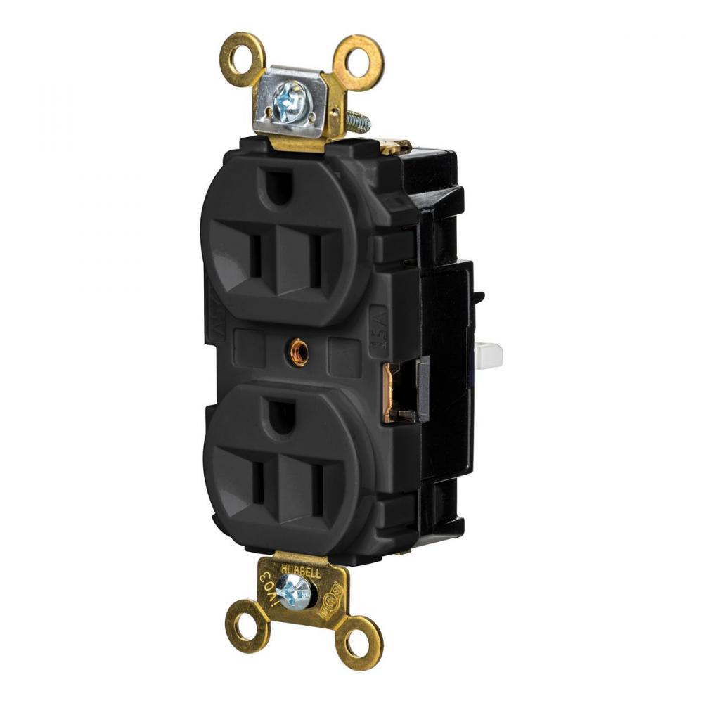 DPLX RCPT, IND, SPRG TRM, 15A 125V, BK