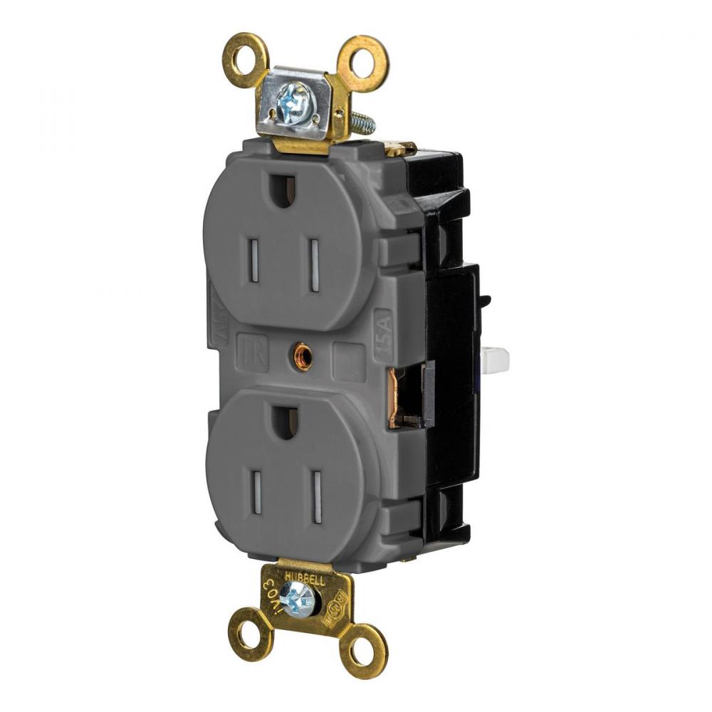 DPLX RCPT IND, TR, SPRG TRM 15A 125V, GY