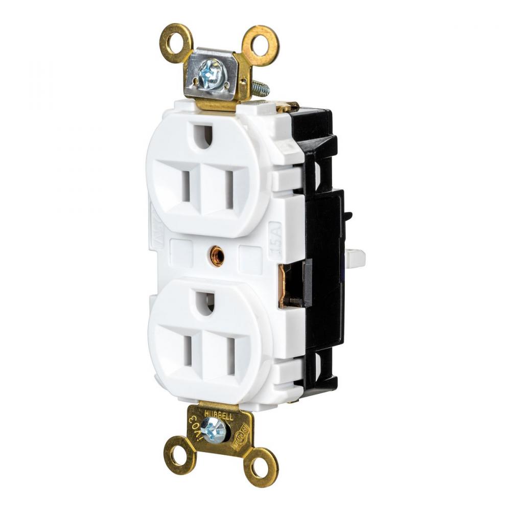 DPLX RCPT, IND, SPRG TRM, 15A 125V, WH