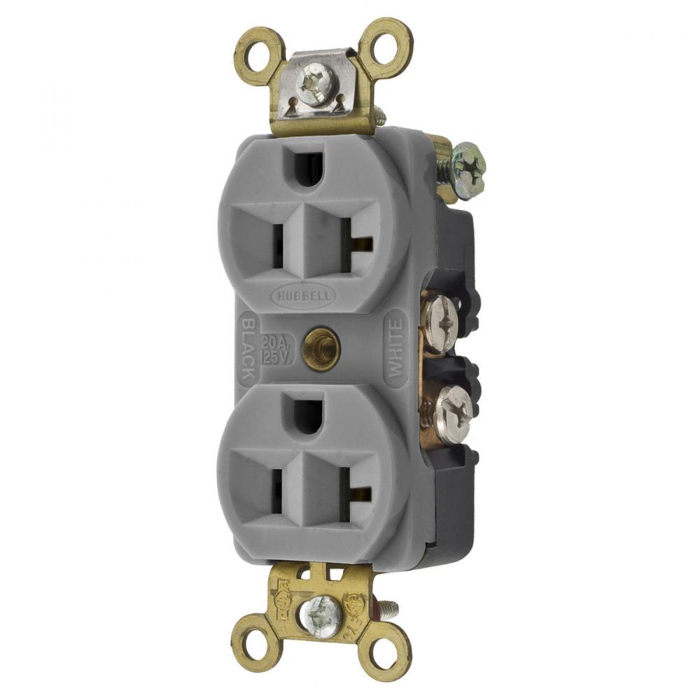 DUP RCPT, INT GRD, 20A 125V, 5-20R, GY