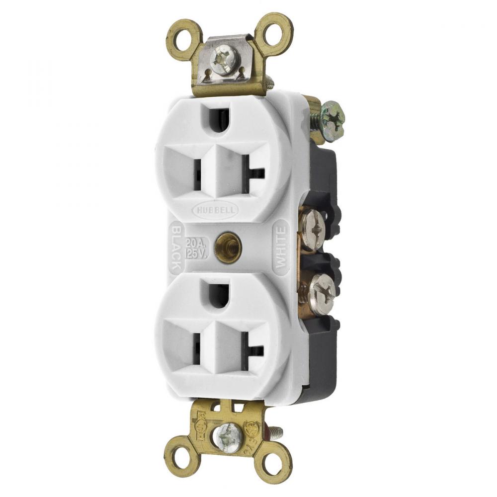 DUP RCPT, INT GRD, 20A 125V, 5-20R, WH