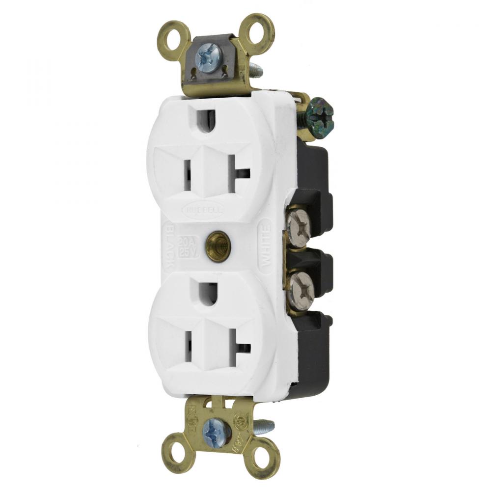DUP RCPT, IND GRD, 20A 125V, 5-20R, WH