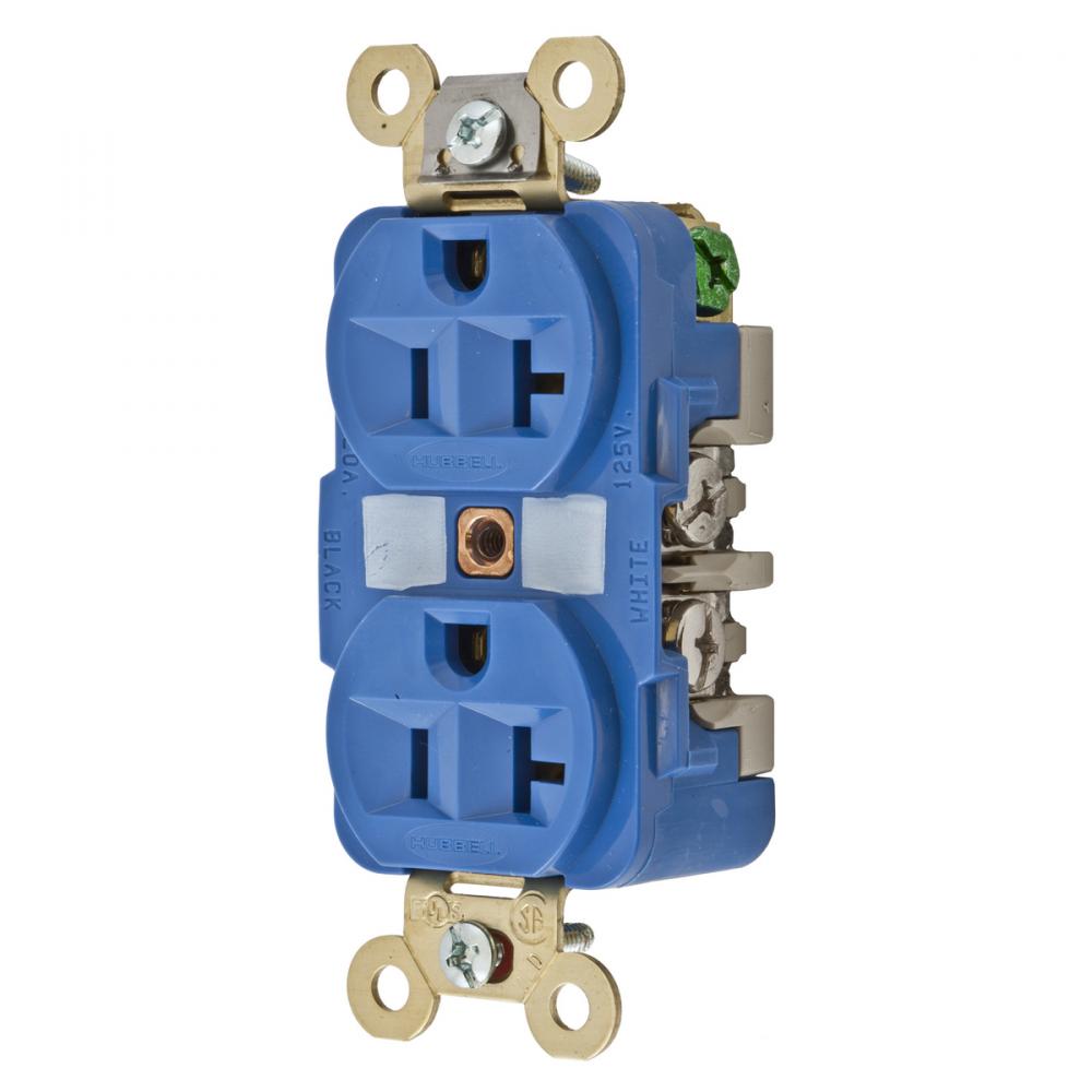 DUP RCPT, HD IND GRD, 20A 125V,5-20R, BL