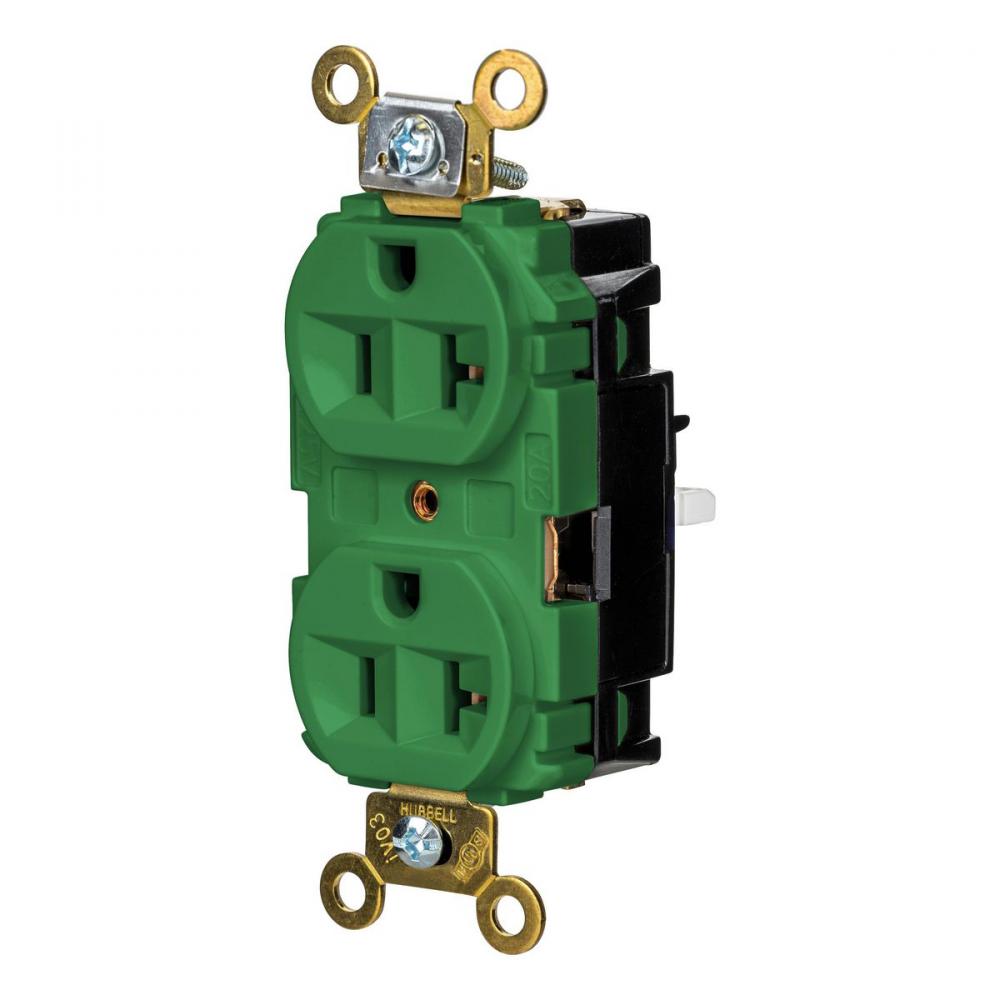 DPLX RCPT, IND, SPRG TRM, 20A 125V, GN