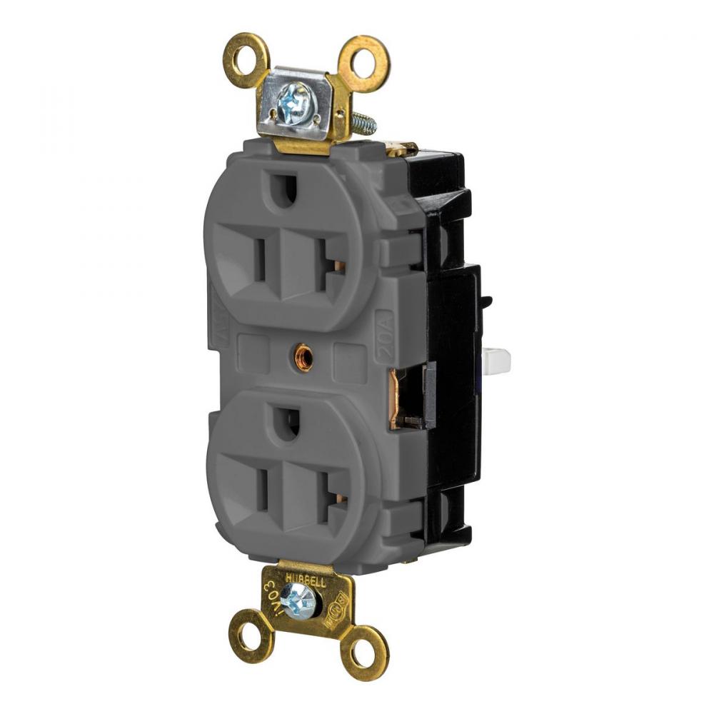 DPLX RCPT, IND, SPRG TRM, 20A 125V, GY