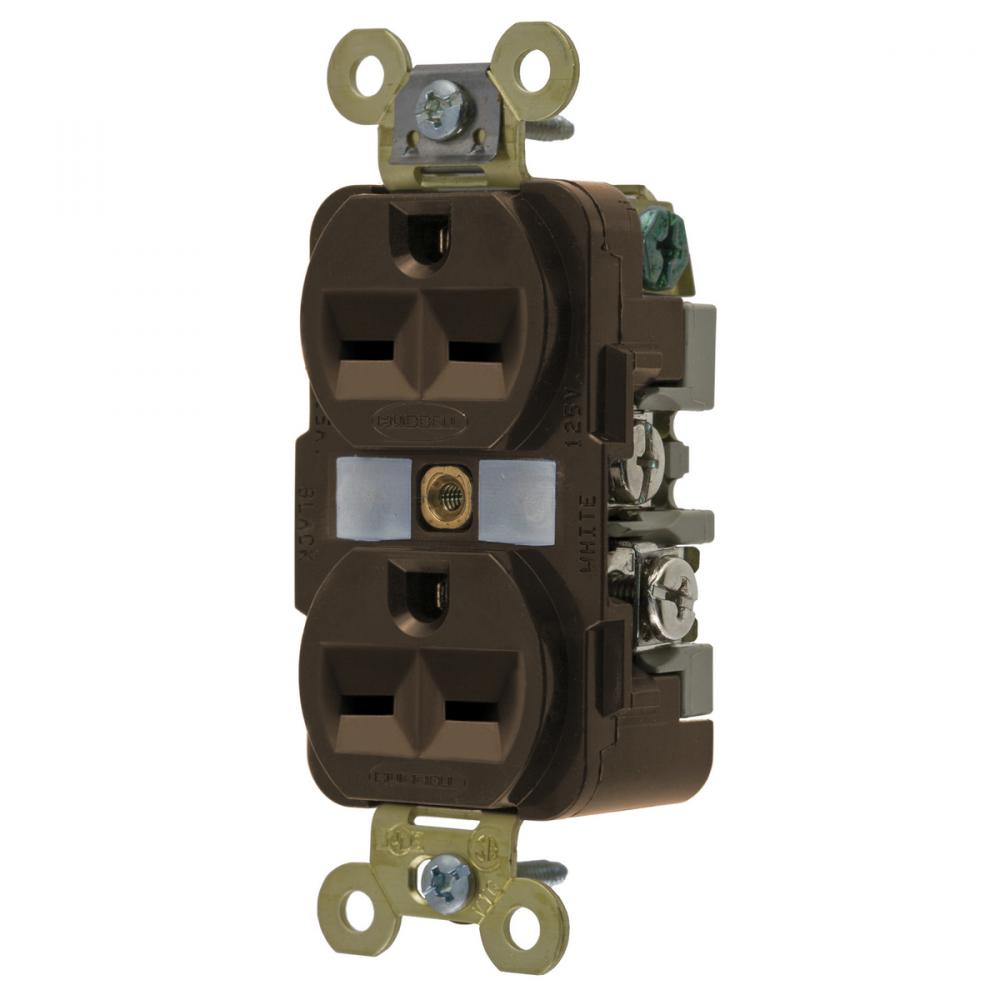 DUP RCPT, HD IND GRD, 15A 250V, 6-15R,BR