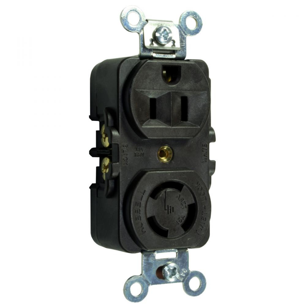 DUP RCPT,COMB 5-15RNON-NEMA LKG,BR