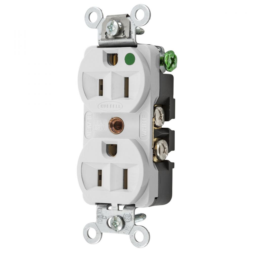 DUP RCPT, COM/HG, 15A 125V, 5-15R, WH