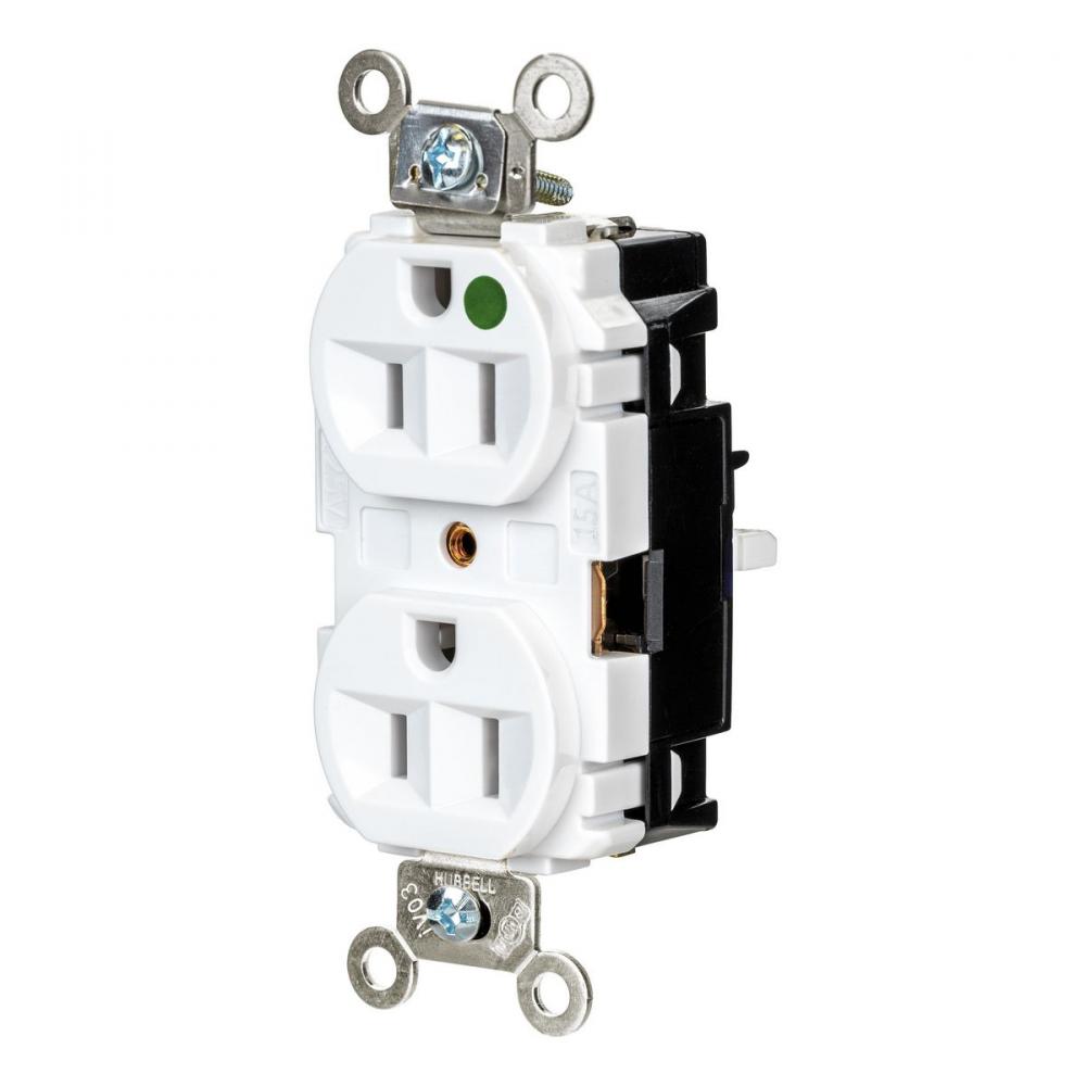 DPLX RCPT, HG, SPRG TRM, 15A 125V, WH