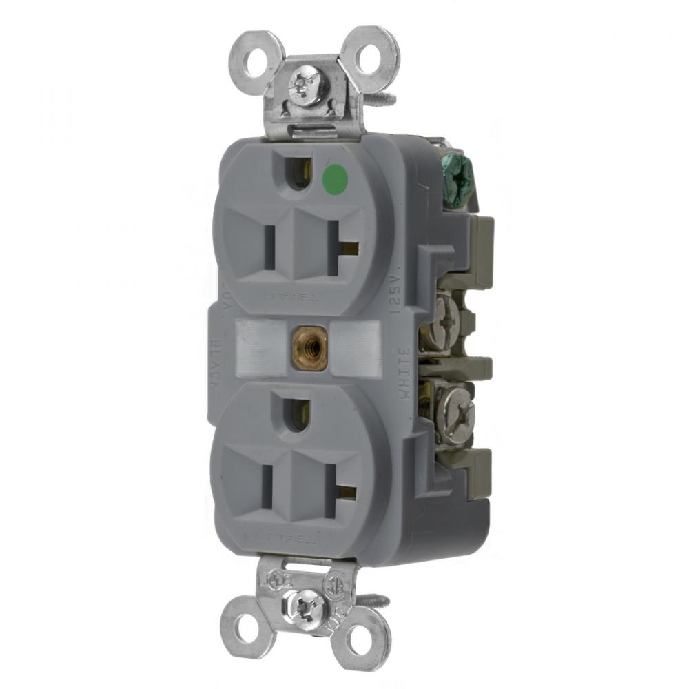 DUP RCPT, HG, 20A 125V, 5-20R, GY