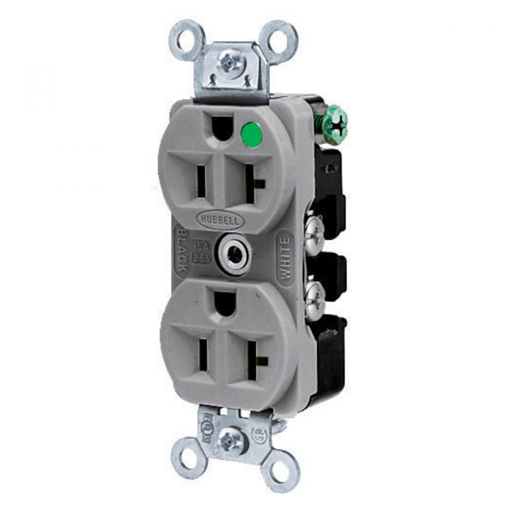 DUP RCPT, HG, 20A 125V, 5-20R, IL, GY