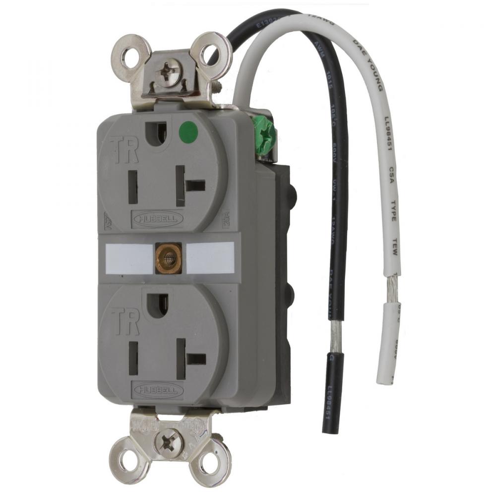DUP RCPT, TAMP-RES, 20A 125V, 5-20R, GY