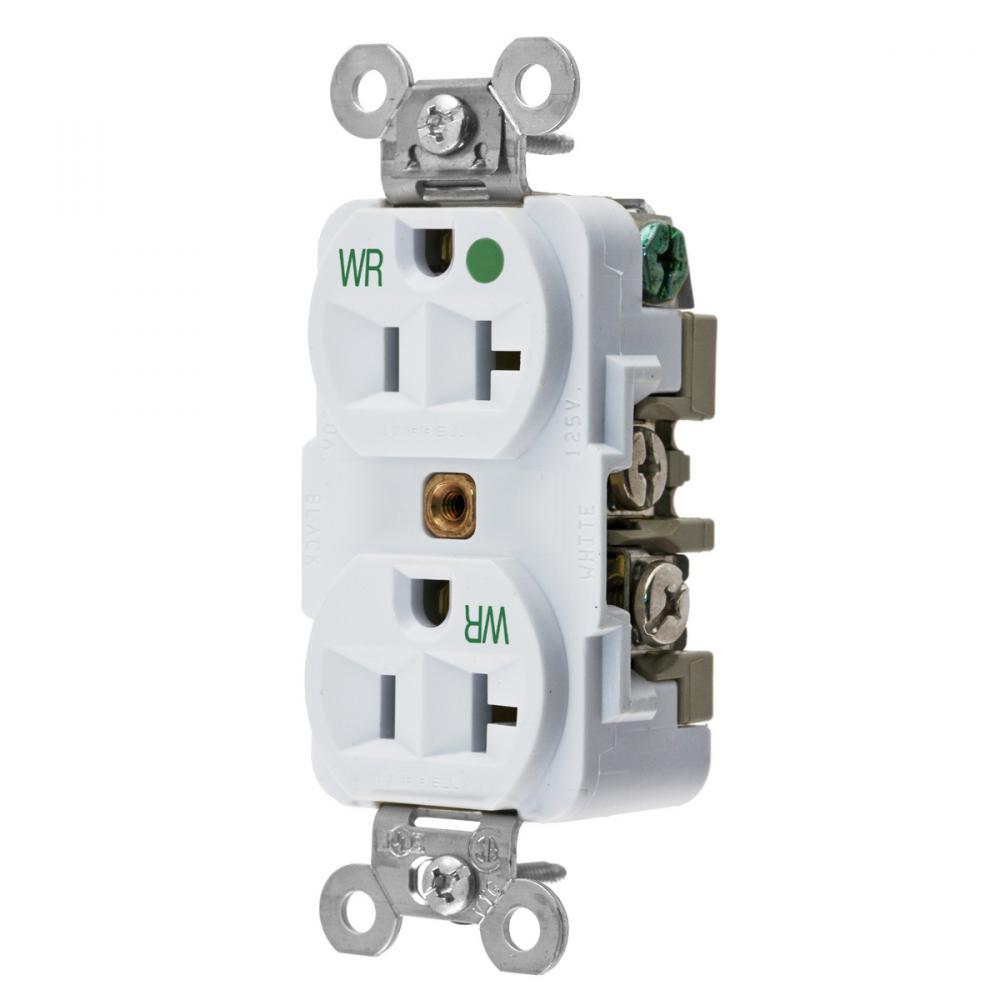 WR RCPT, DUP, SB, HD HG, 20A 125V, WH