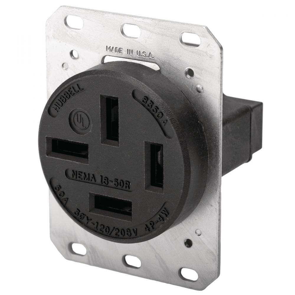 RCPT, 4P4W, 50A 120/208V, 18-50R, BK
