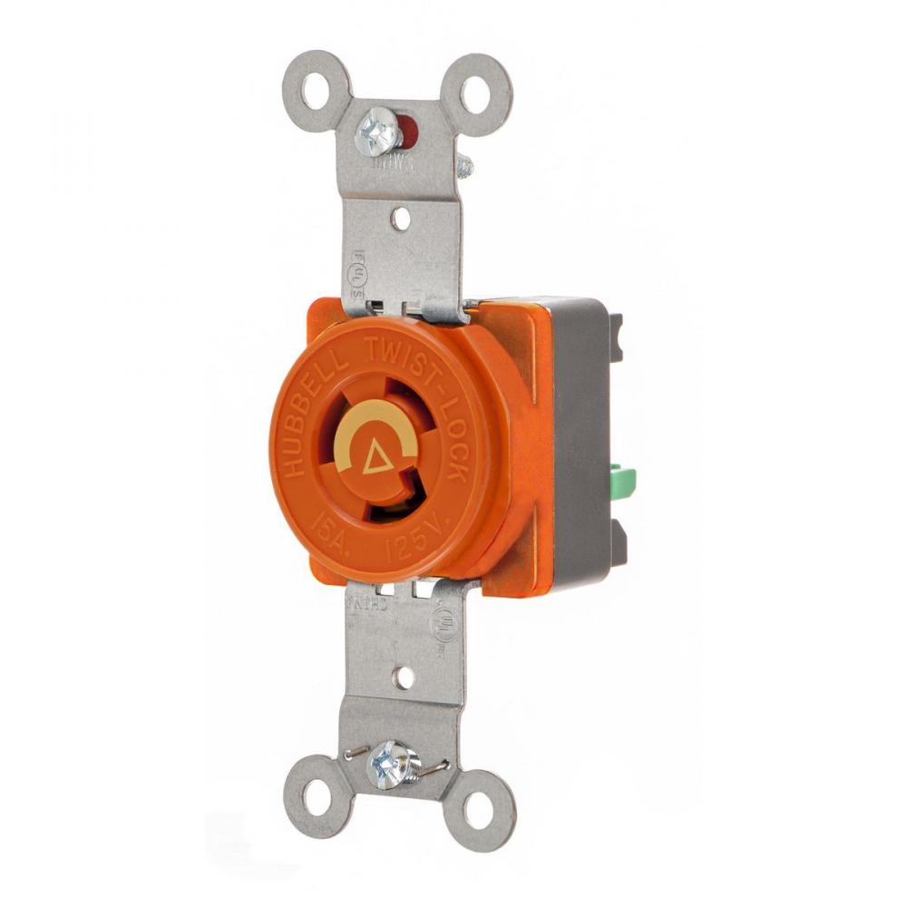 LKG SGL RCPT, IG, 15A 125V, L5-15R,OR,ST
