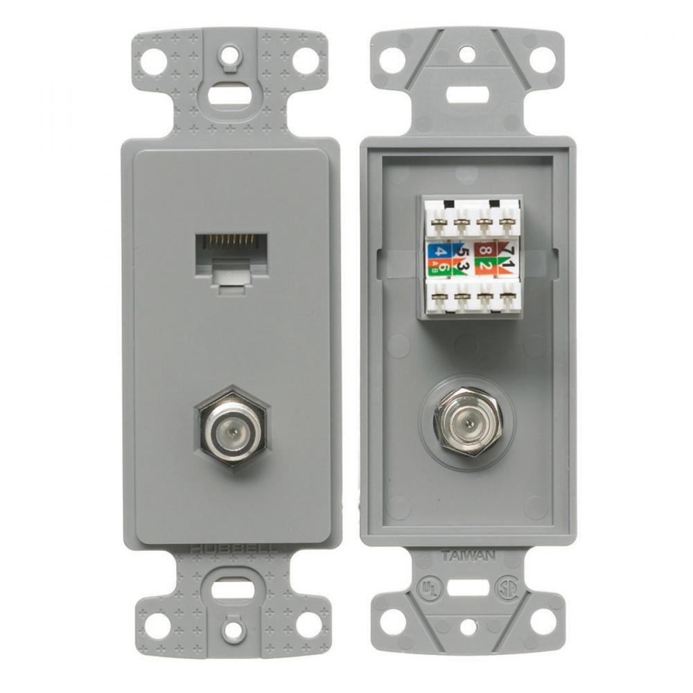 PLATE, FRAME,W/F-CONN & CAT5E JACK,GY