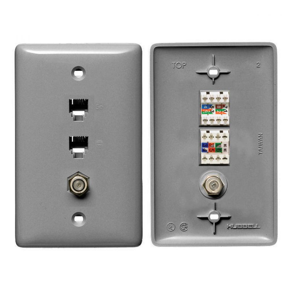 PLATE, 1GANG,W/6P4C,CAT5E,F-CONN,GY