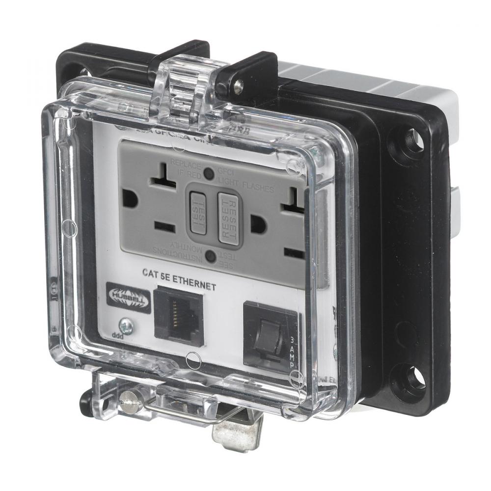 IE, NEMA 4X,CAT5E,15A GFCI,3A CIRC BRK