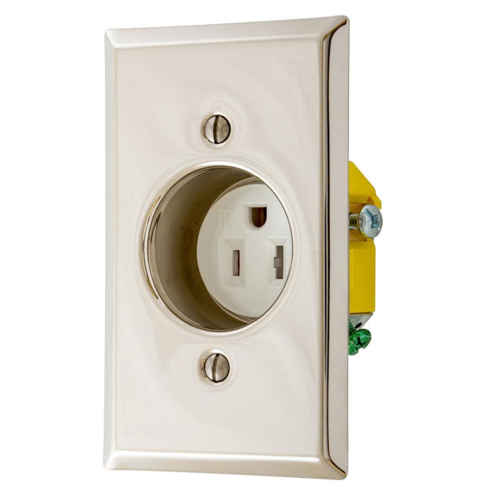 CLOCK HANG REC RCPT, 15A 125V, TR, NI PL