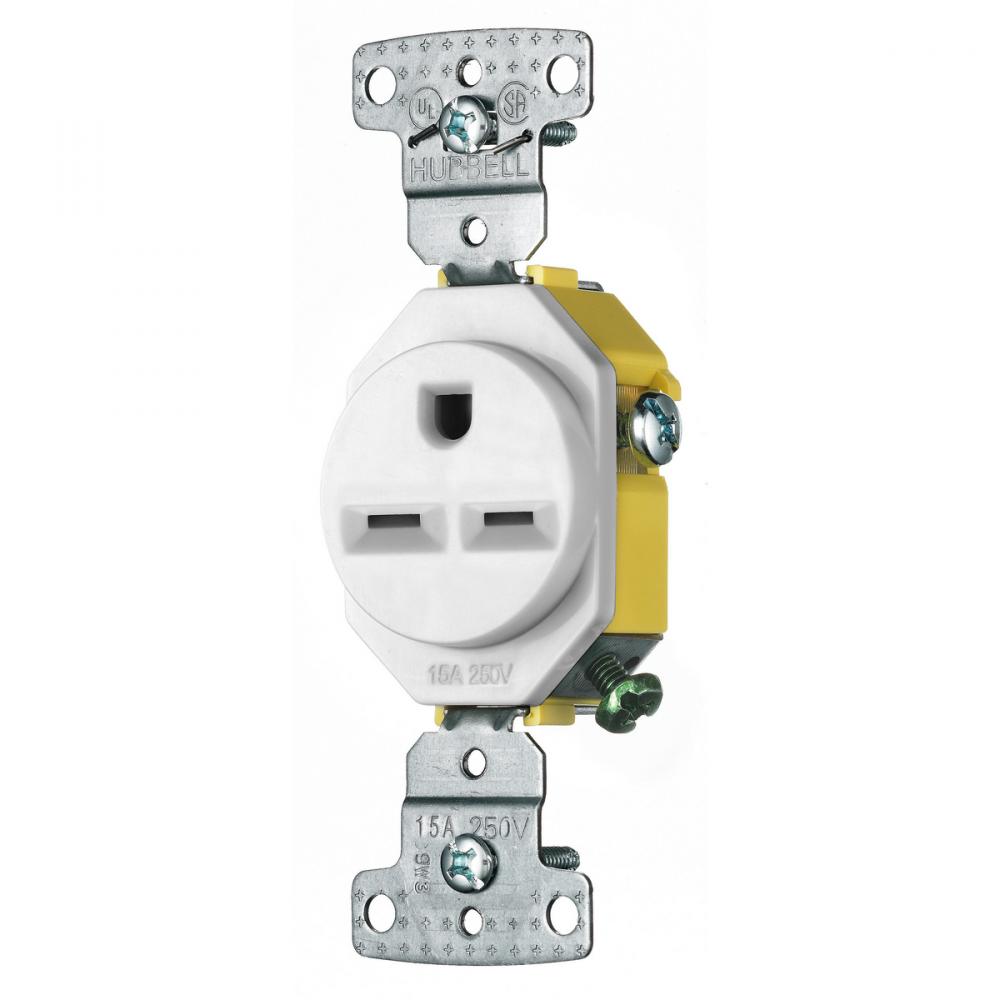 RESI SGL RCPT, 15A 250V, SELF GRND, WH