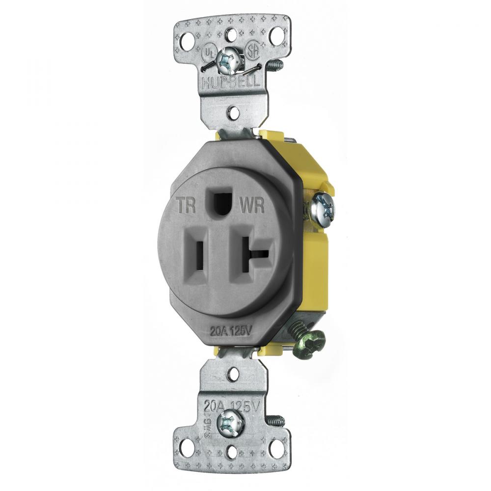 RESI SGL RCPT, 20A 125V,WR,TR, GY