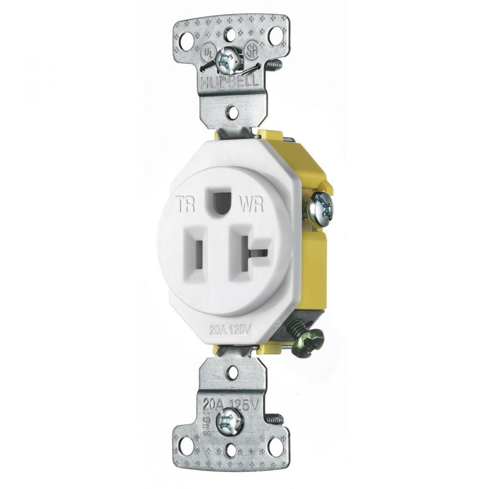 RESI SGL RCPT, 20A 125V,WR,TR, WH