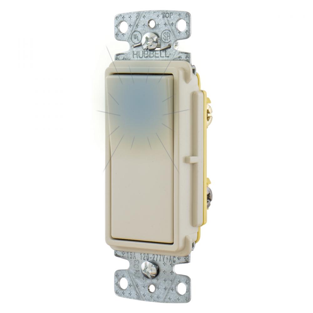 RESI ROCKER SW, 3W, 15A 120V, ILL LA