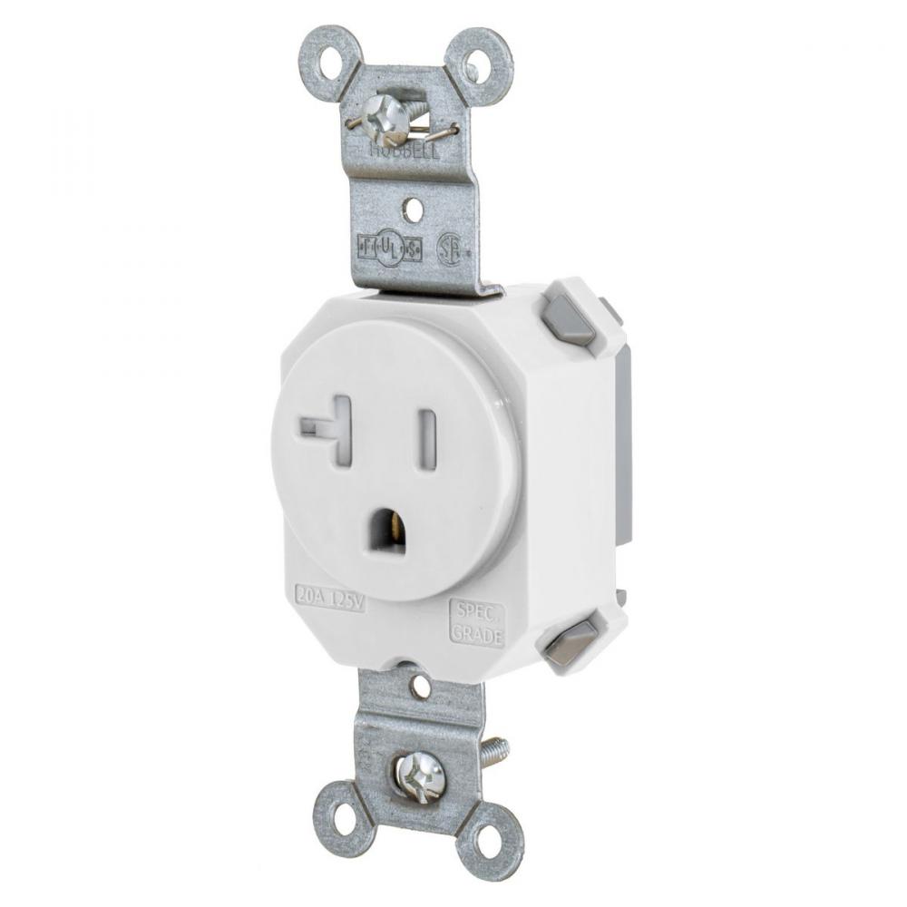 SNAP SGL RCPT 5-20R, 20A 125V TR WH