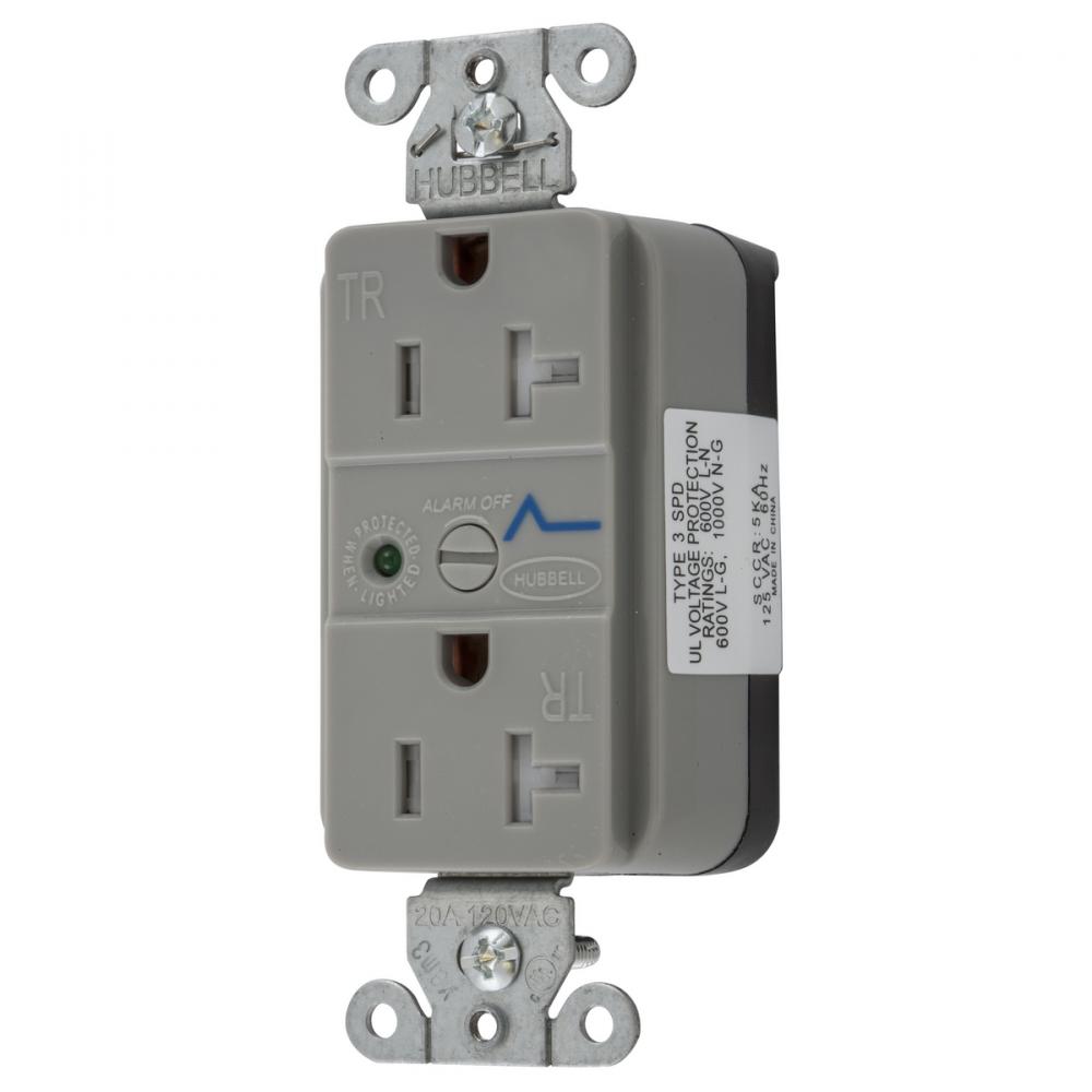 SNAP SPD RCPT, 20A 125V, TR, GRAY
