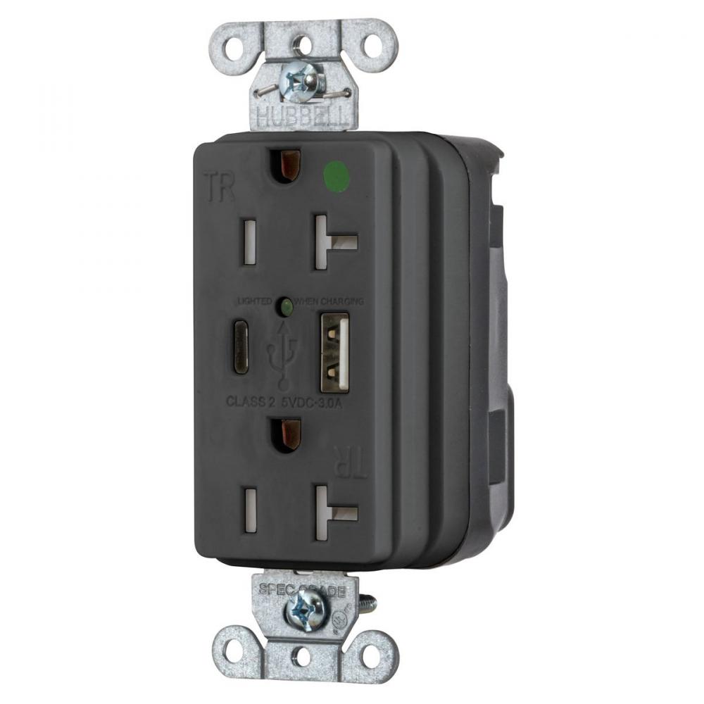 USB CHG SNAP HG 20A125V DUP 5A PT AC, BK