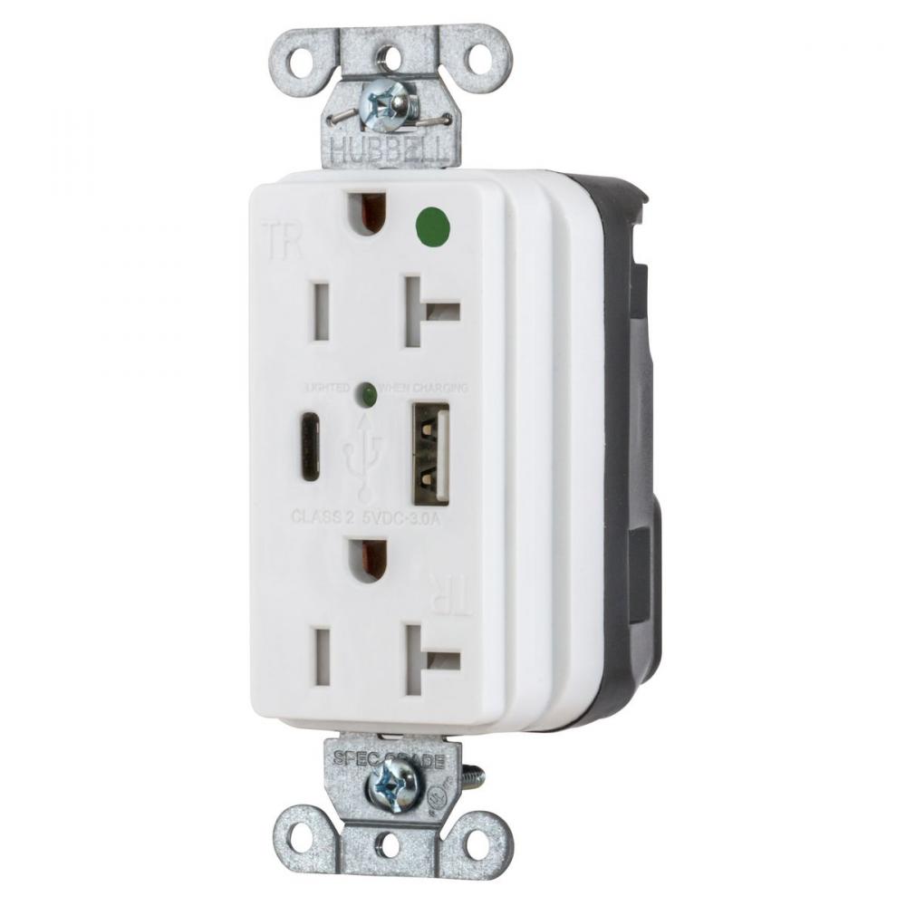 USB CHG SNAP HG 20A125V DUP 5A PT AC, WH