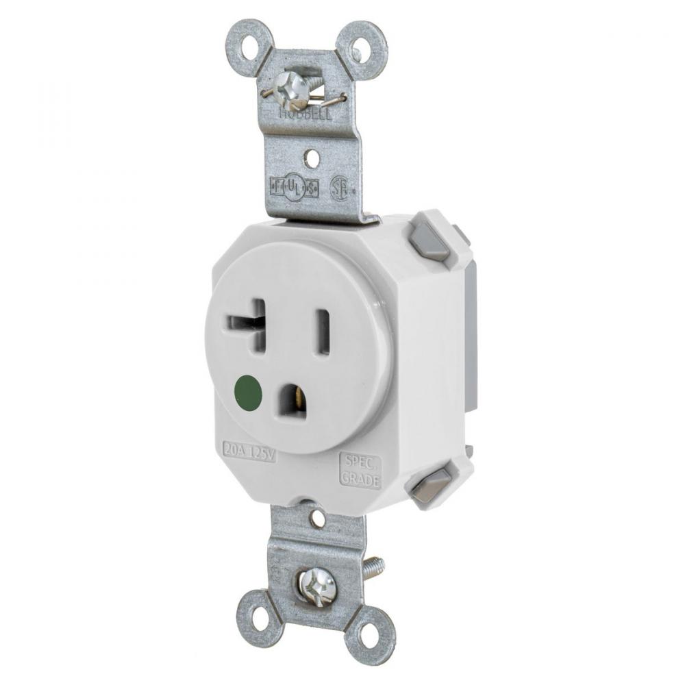 SNAP SGL RCPT HG 5-20R, 20A 125V WH