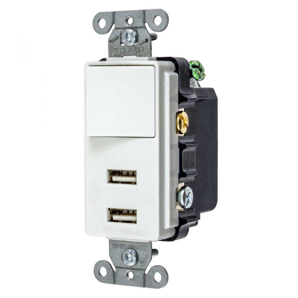 USB CHRGR SP3W, 2.1A 5V TWO PORT,WHITE
