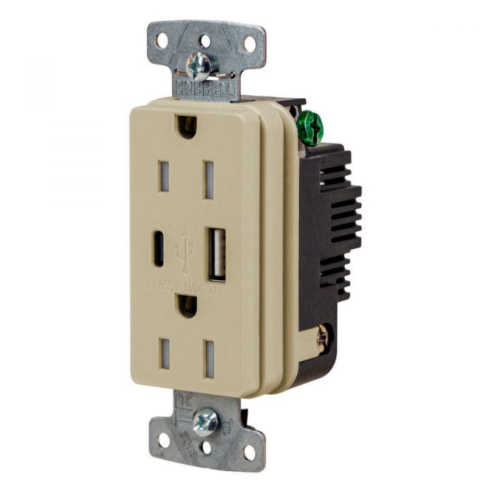 RCPT DUP 15A125V 3.1A5V USB PORT AC IV