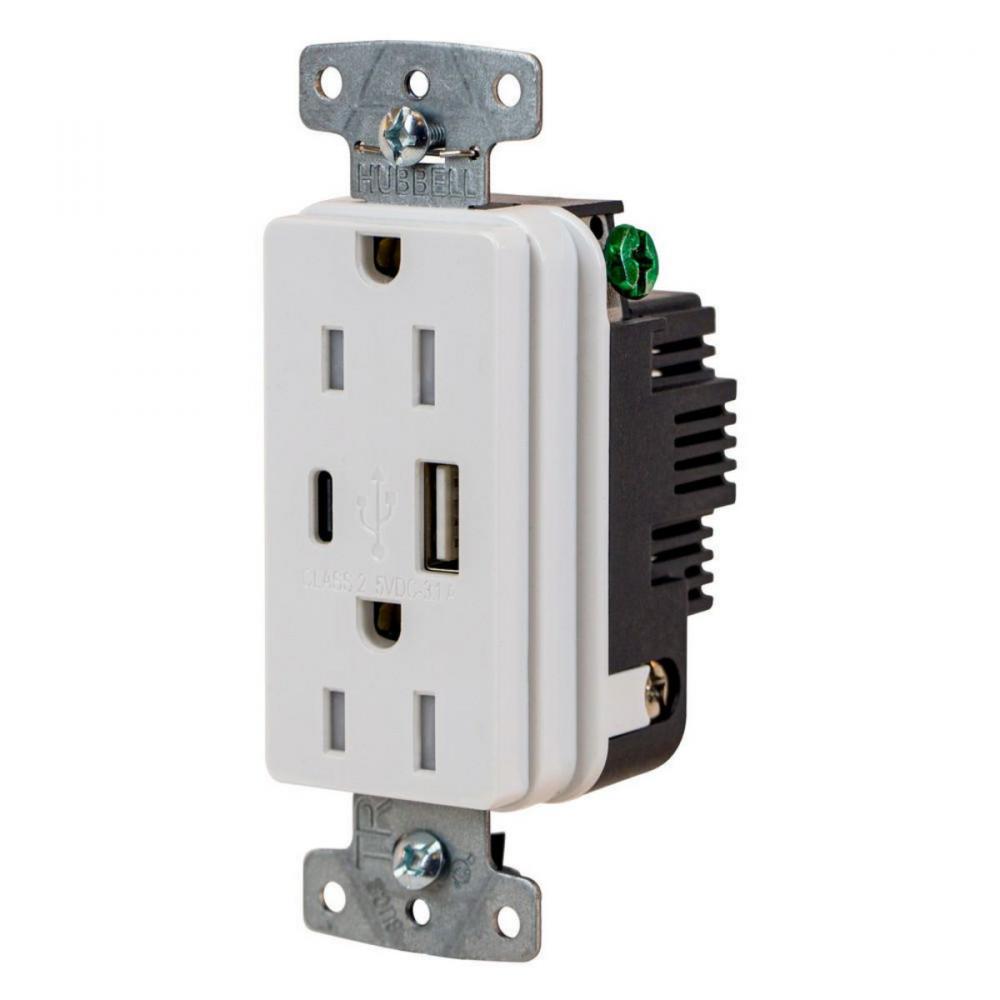 RCPT DUP 15A125V 3.1A5V USB PORT AC W