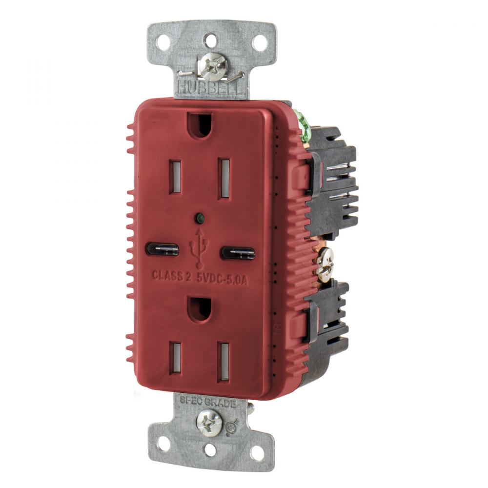 RCPT DUP 15A 125V 5A 5V USB PORT C R