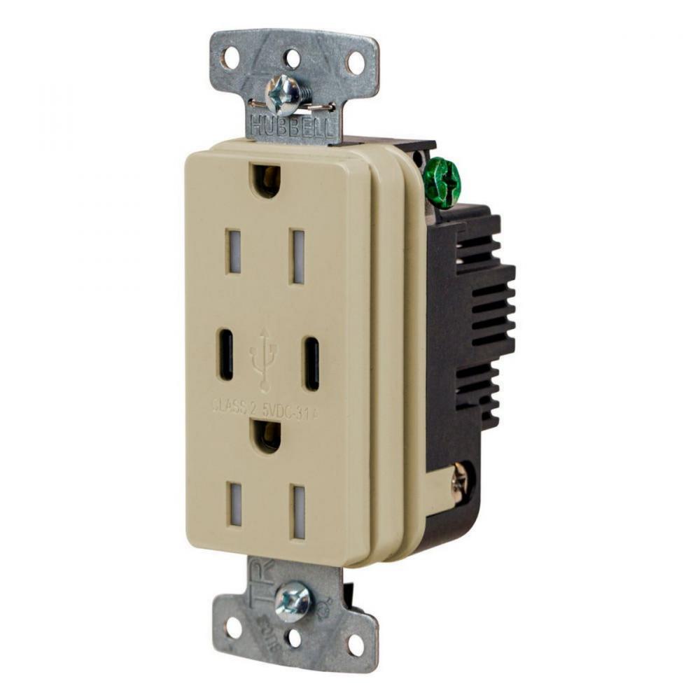 RCPT DUP 15A125V 3.1A5V USB PORT C IV