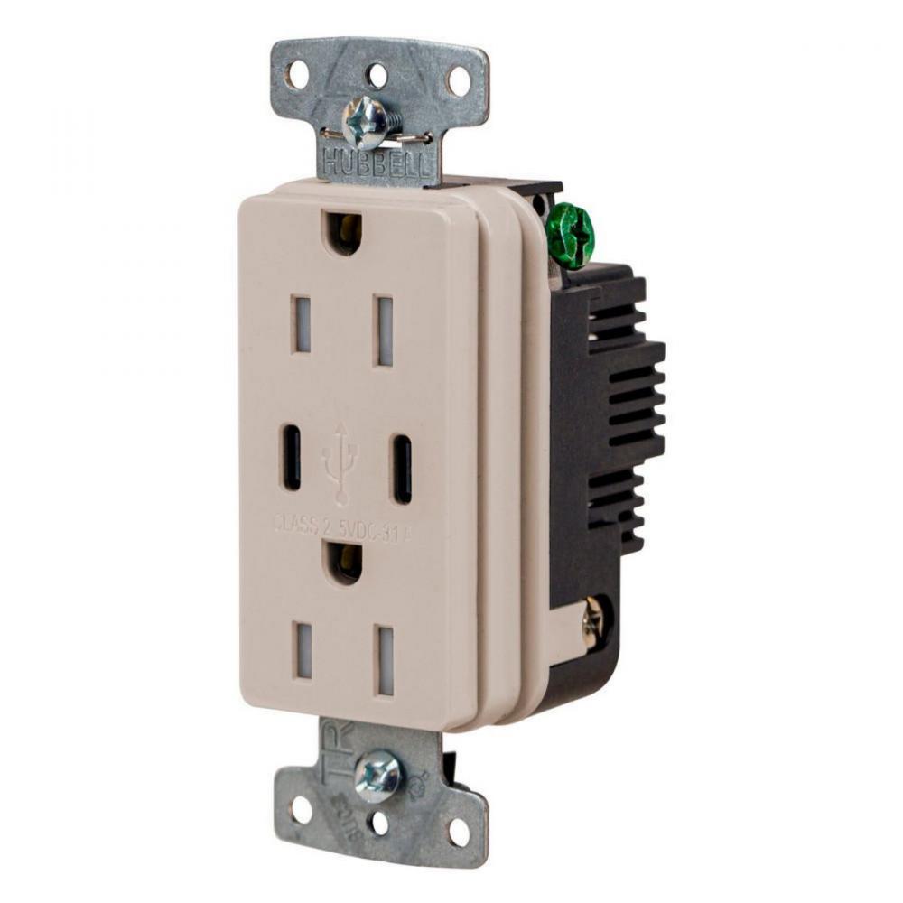 RCPT DUP 15A125V 3.1A5V USB PORT C LA