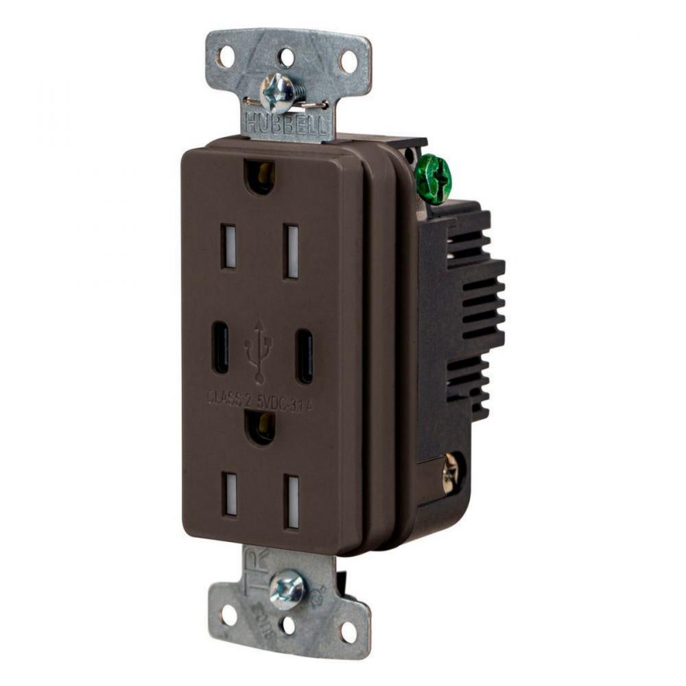 RCPT DUP 15A125V 3.1A5V USB PORT C BR