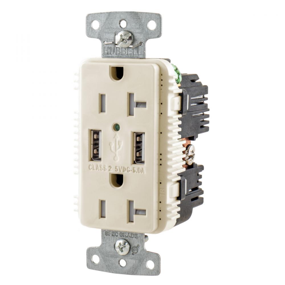 RCPT DUP 20A 125V 5A 5V USB PORT A LA
