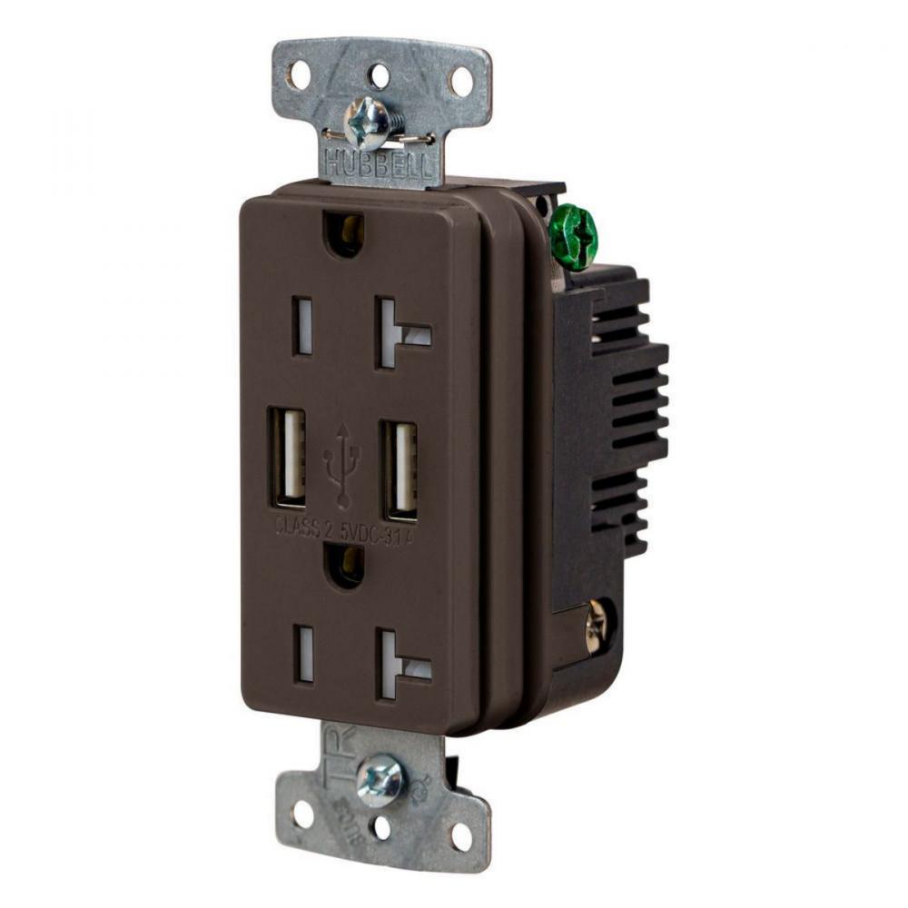 RCPT DUP 20A125V 3.1A5V USB PORT A BR